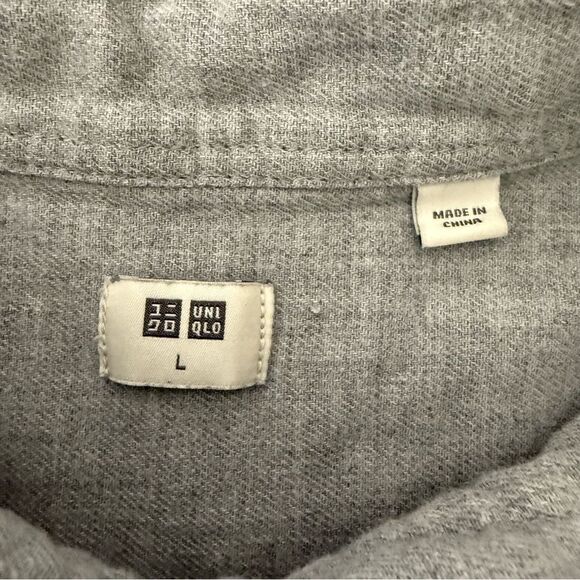Uniqlo Shirt Womens Sz L Gray Button Up Long Sleeve 100% Cotton Casual Office - Picture 8 of 12